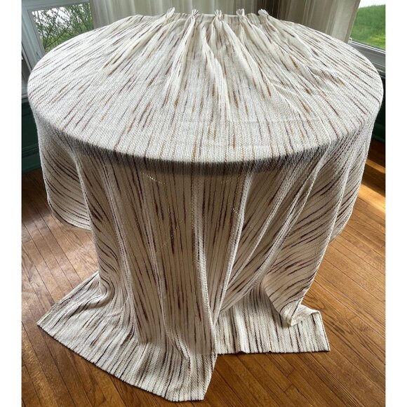 Vintage 1970s pleated curtains, beige & tan vertical stripes, pair of panels - Picture 5 of 10